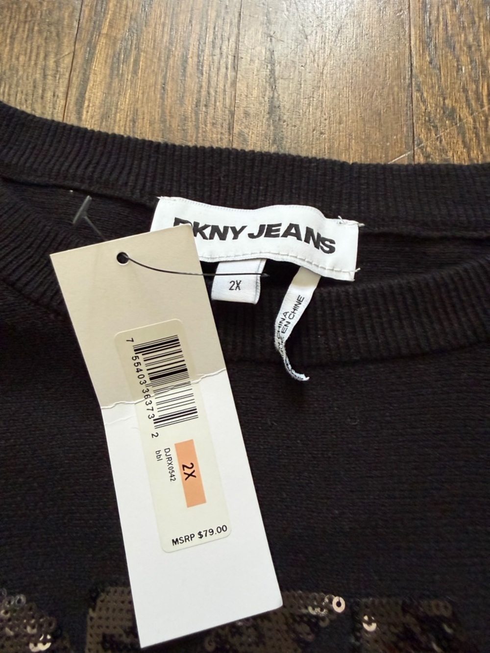 DKNY Black Sequin Logo Pullover - Picture 7 of 7
